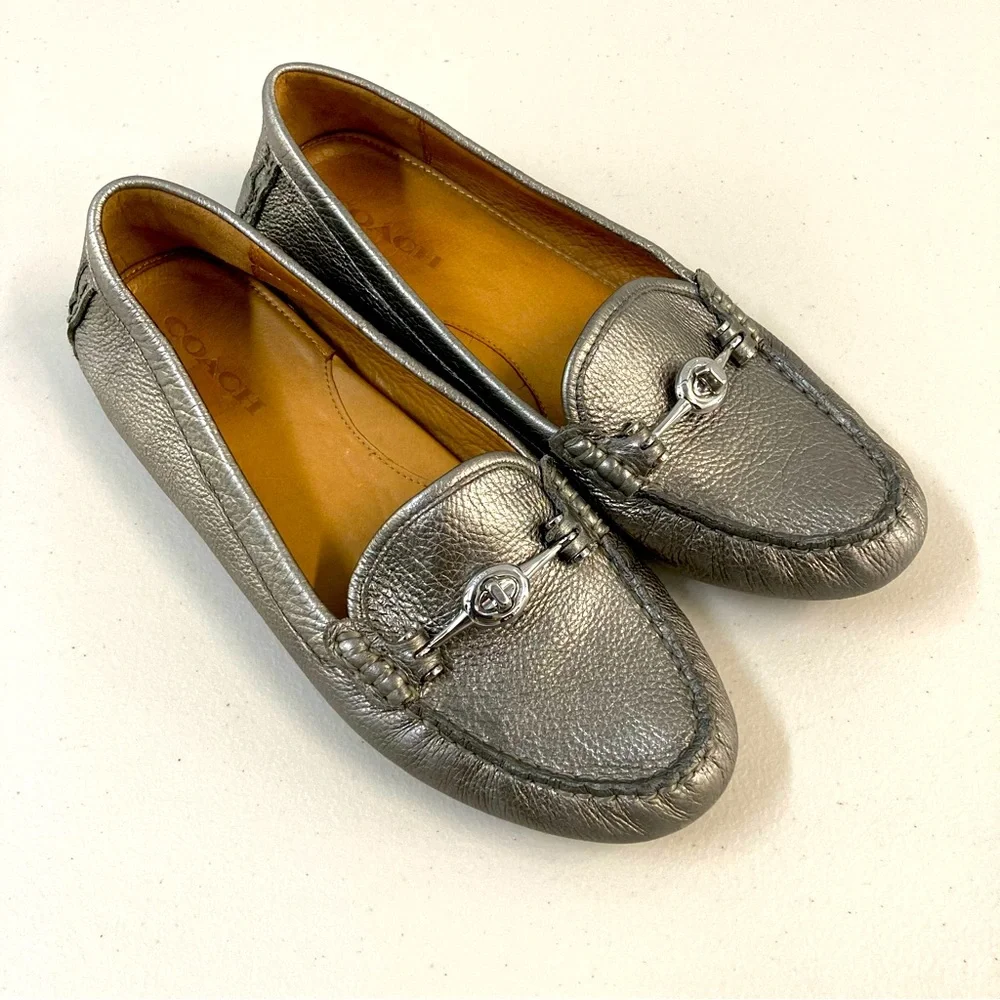 Coach Silver Leather Arlene Driving Moccasin - Picture 1 of 16